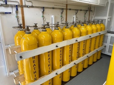 Rack of Aviator Breathing Gas filling cylinders